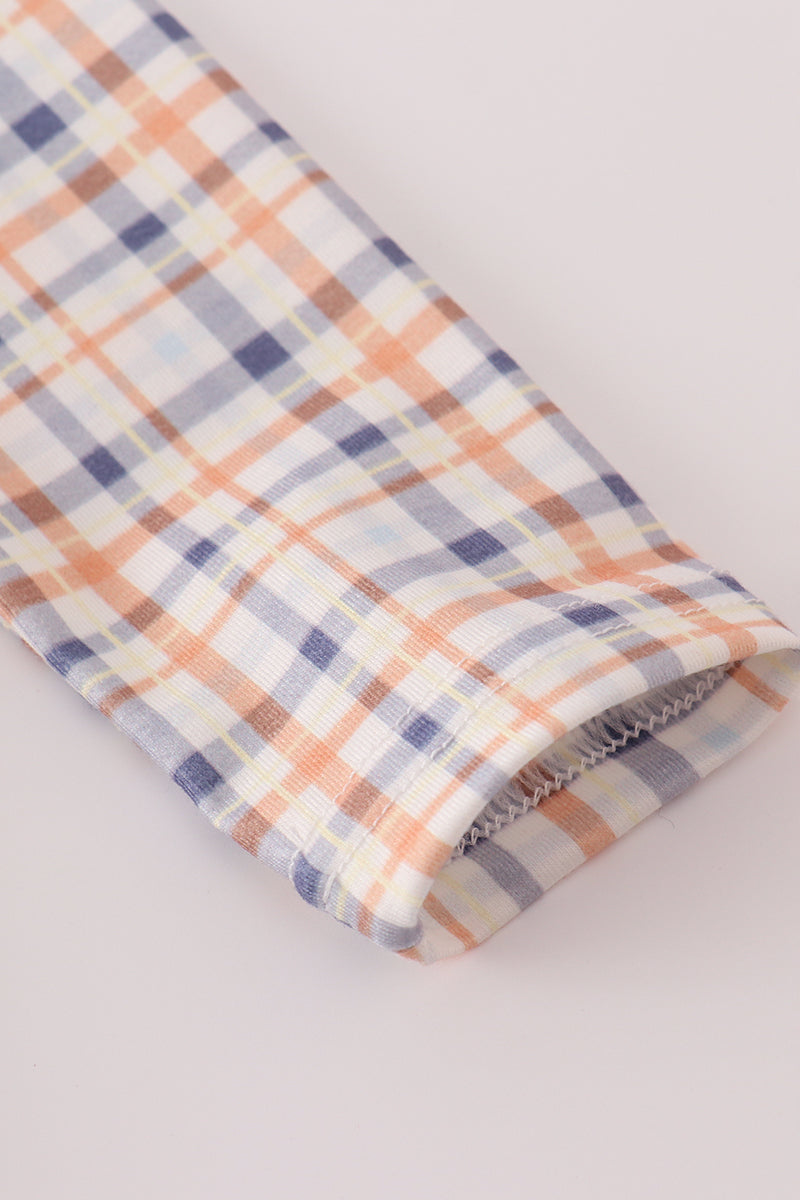 Orange turkey embroidery plaid bloomer set