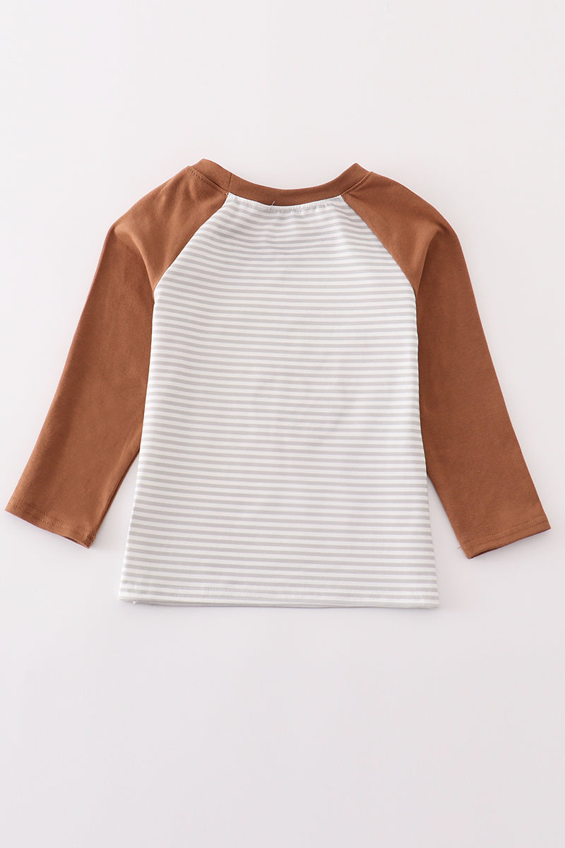 Rust stripe turkey applique boy top