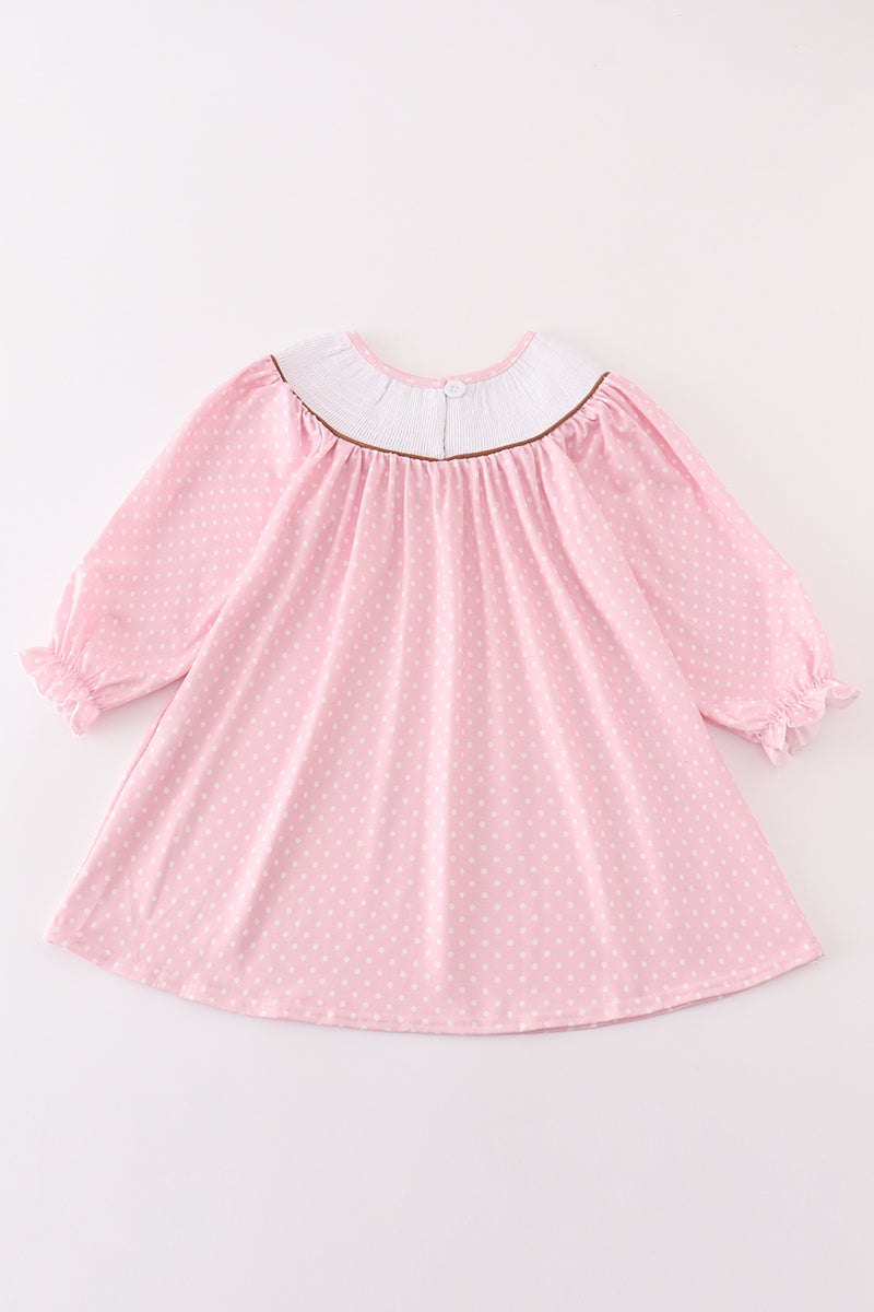 Pink dot smocked western embroidery girl dress