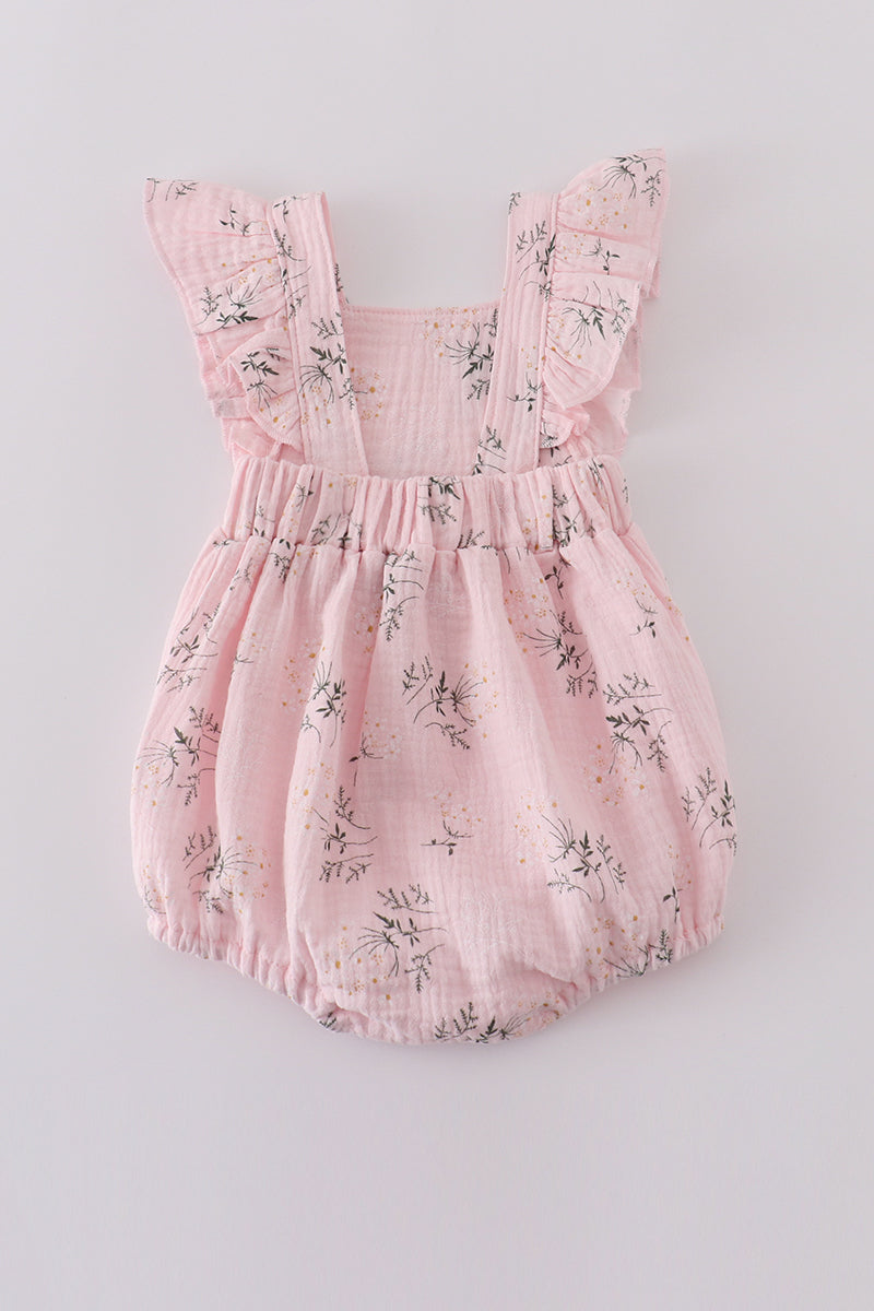 Pink floral print muslin girl ruffle bubble