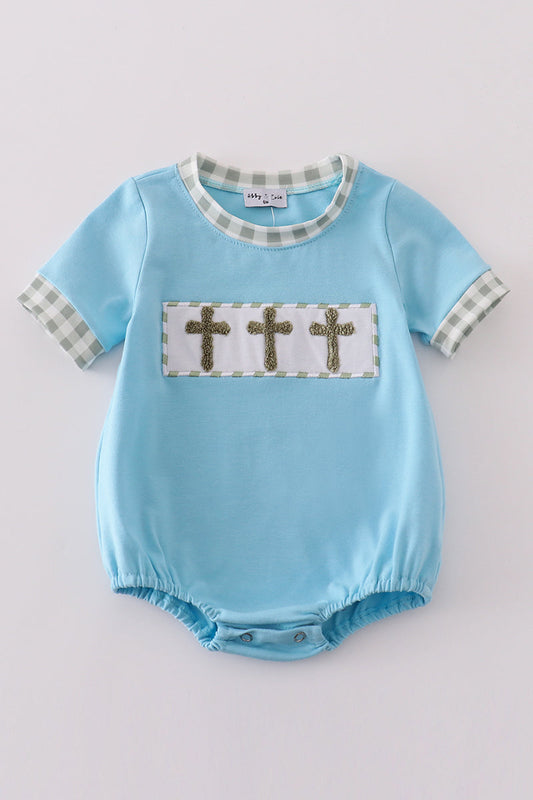 Blue easter cross french knot boy bubble