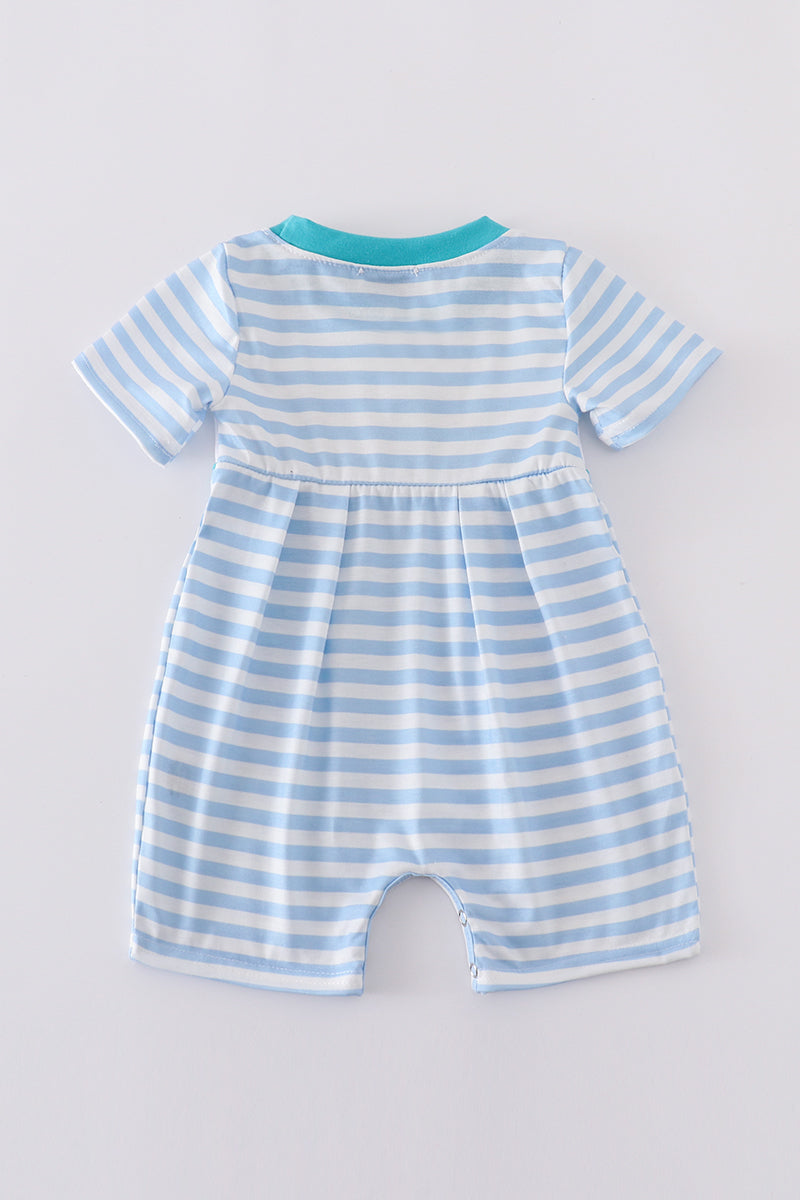 Blue stripe helicopter embroidery smocked boy romper