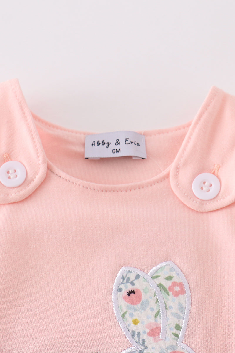 Pink floral bunny applique girl bloomer set