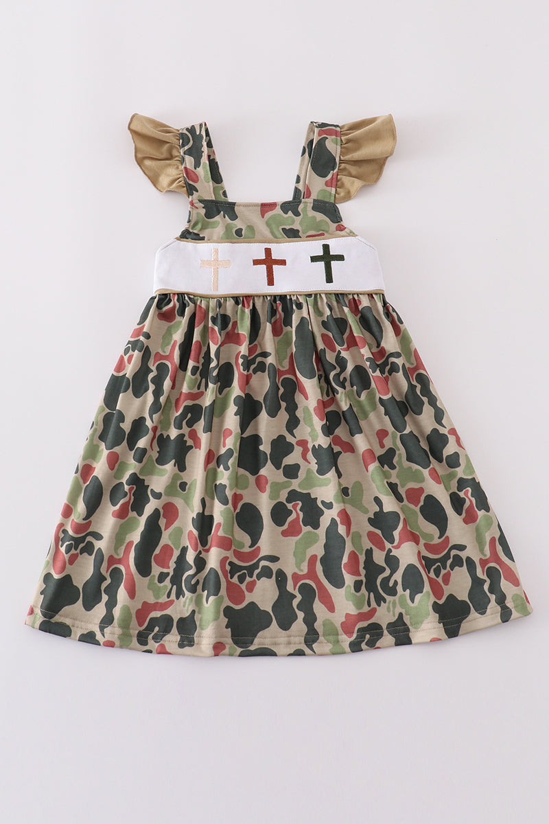 Camouflage cross embroidery dress