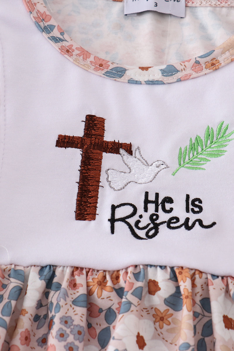 Easter blessings he is risen embroidery girl set