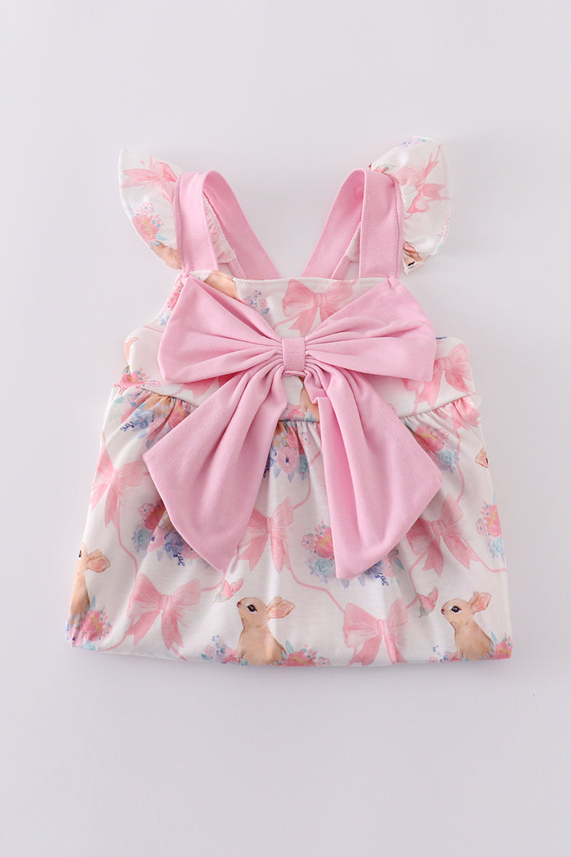 Pink easter bunny bow girl dress