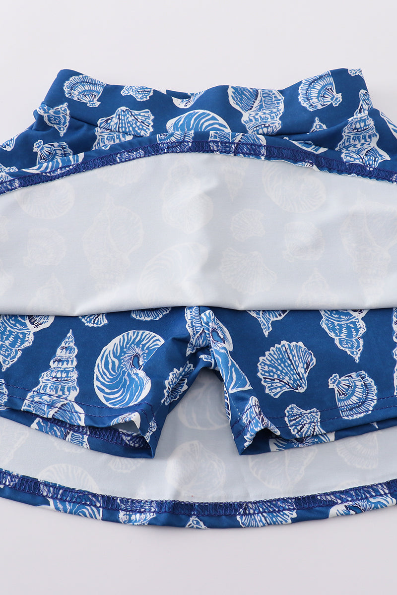 Blue conch print tennis skort set