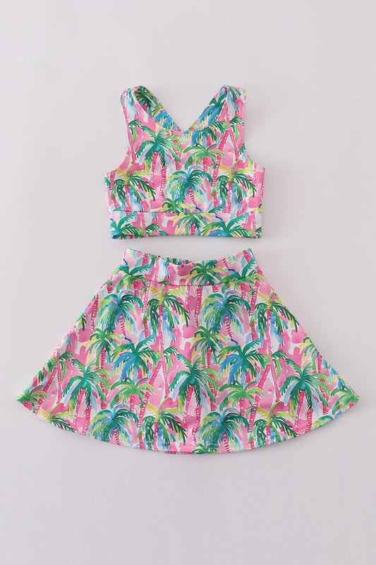 Palm paradise print tennis skort set