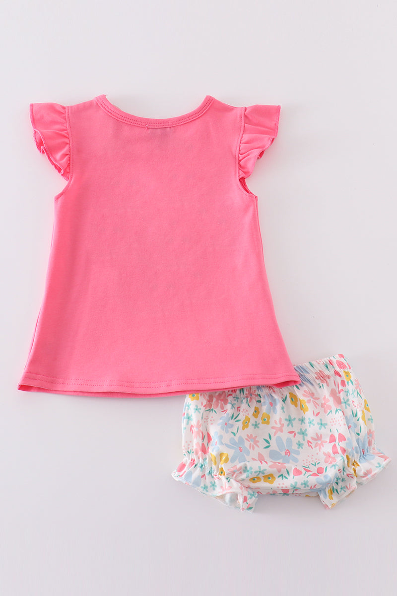 Pink floral pig applique bloomer set