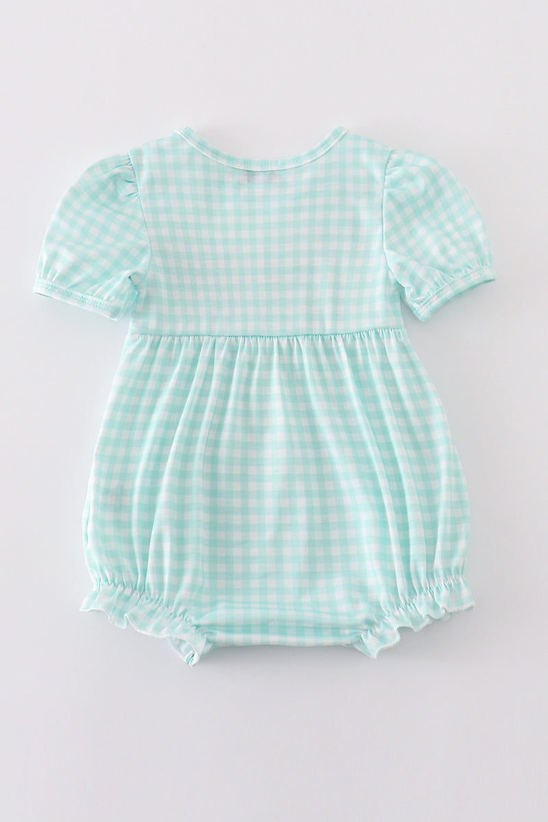 Blue princess embroidery girl gingham bubble