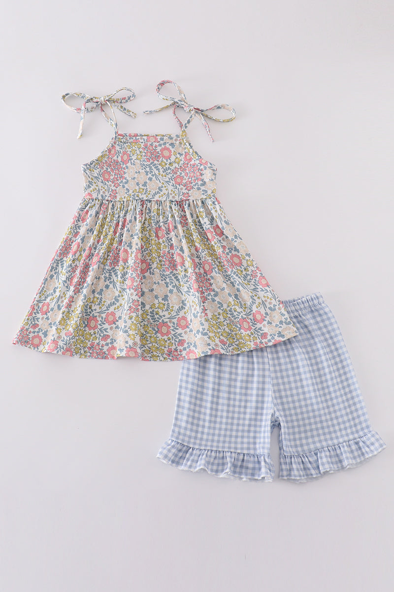 Pastel wildflowers print shorts set