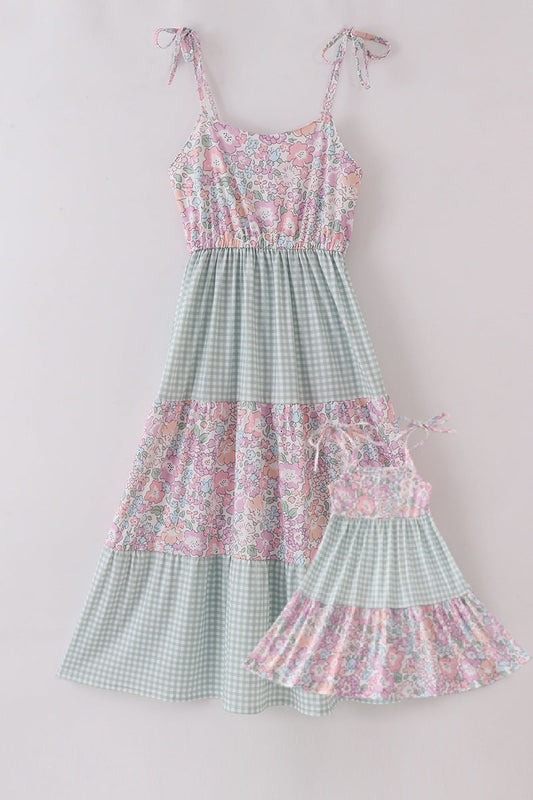 Garden gingham mom&me tiered dress