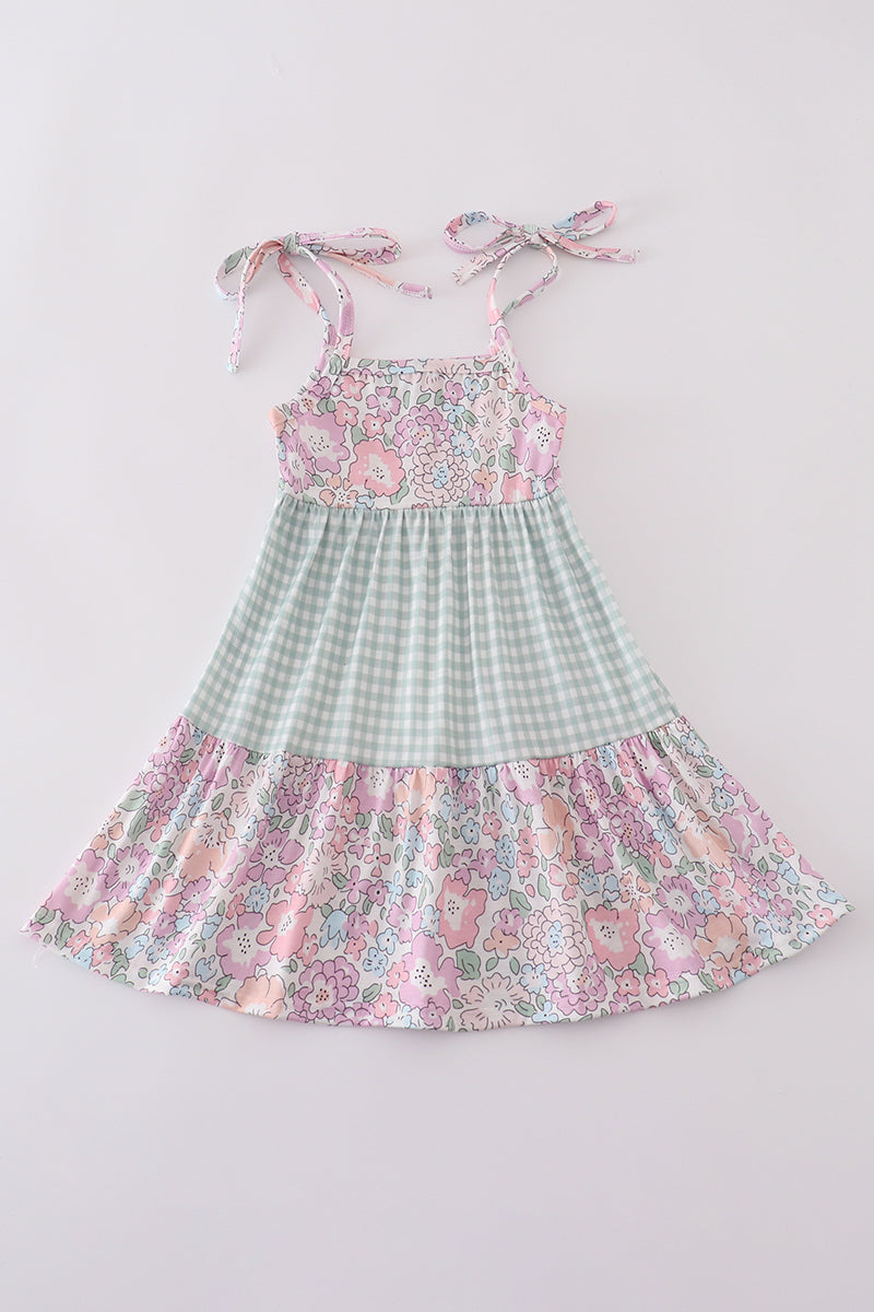 Garden gingham mom&me tiered dress