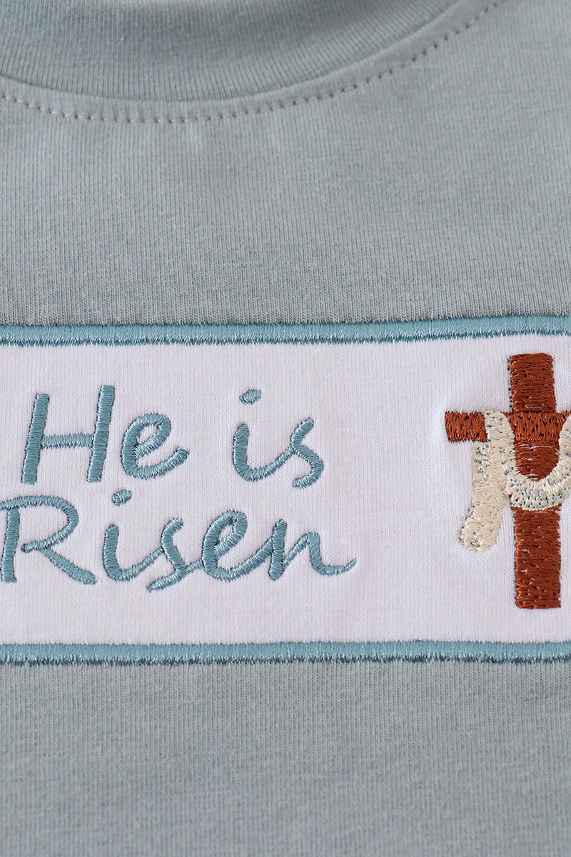 Blue he is risen embroidery top