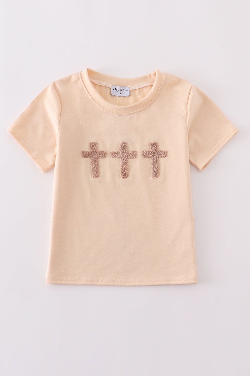 Cream cross french knot top