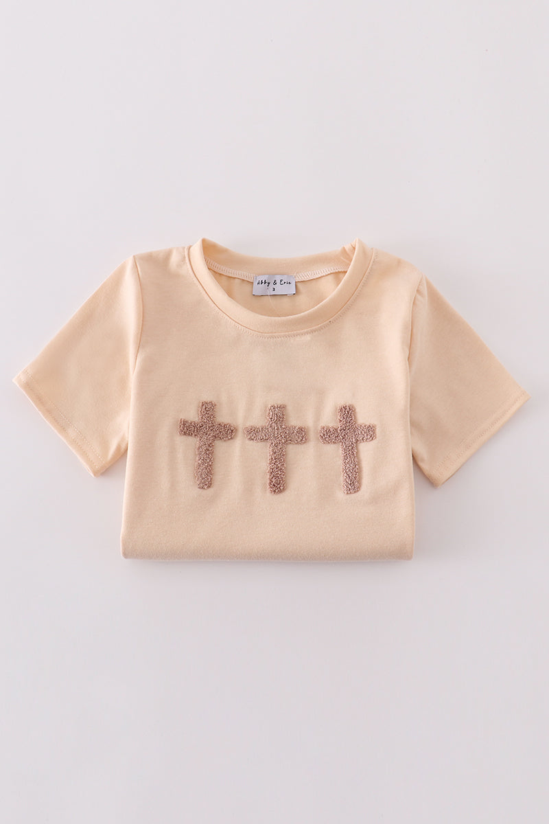 Cream cross french knot top