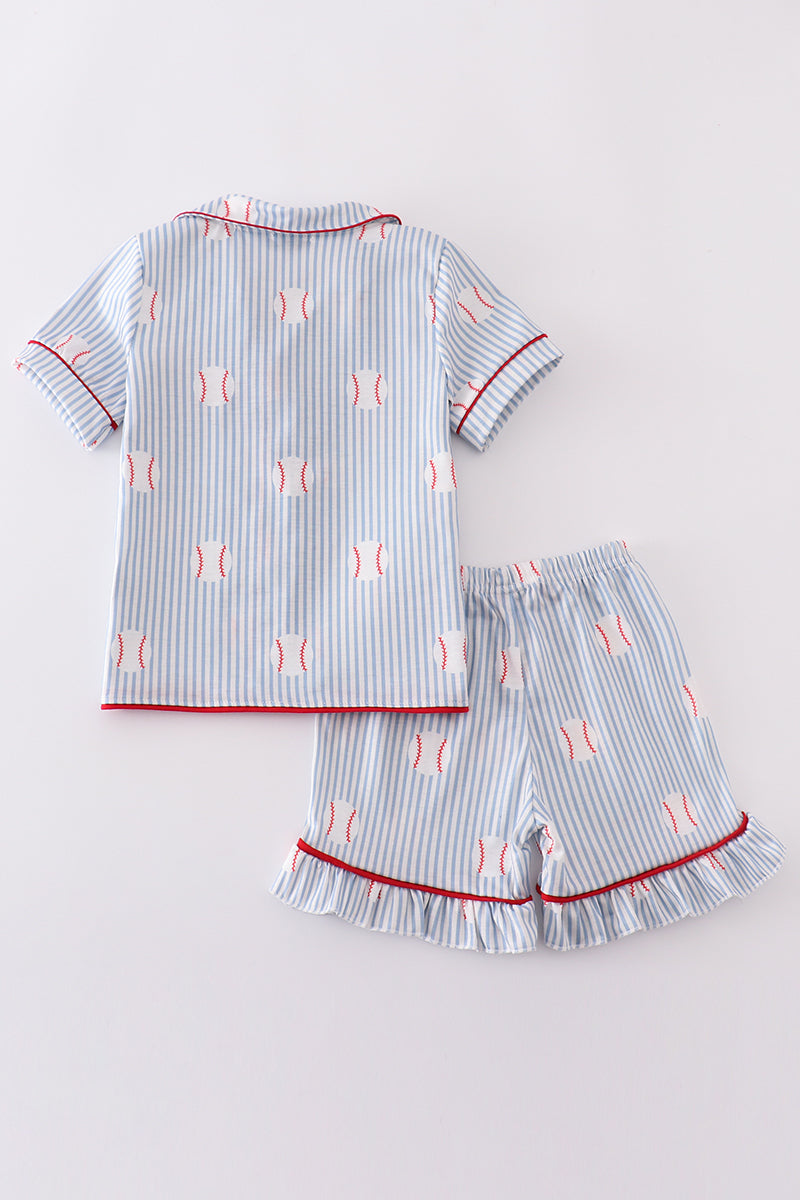 Blue stripe baseball pajamas set