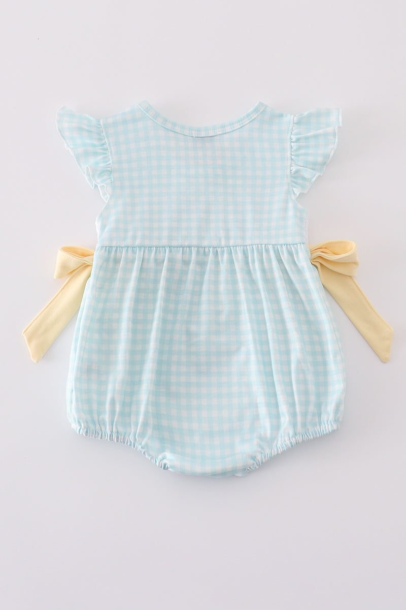 Blue bunny embroidery smocked bubble