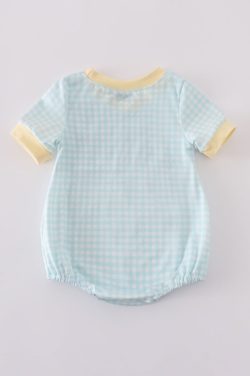 Blue bunny embroidery smocked bubble