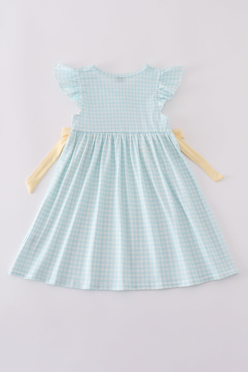 Blue bunny embroidery smocked dress