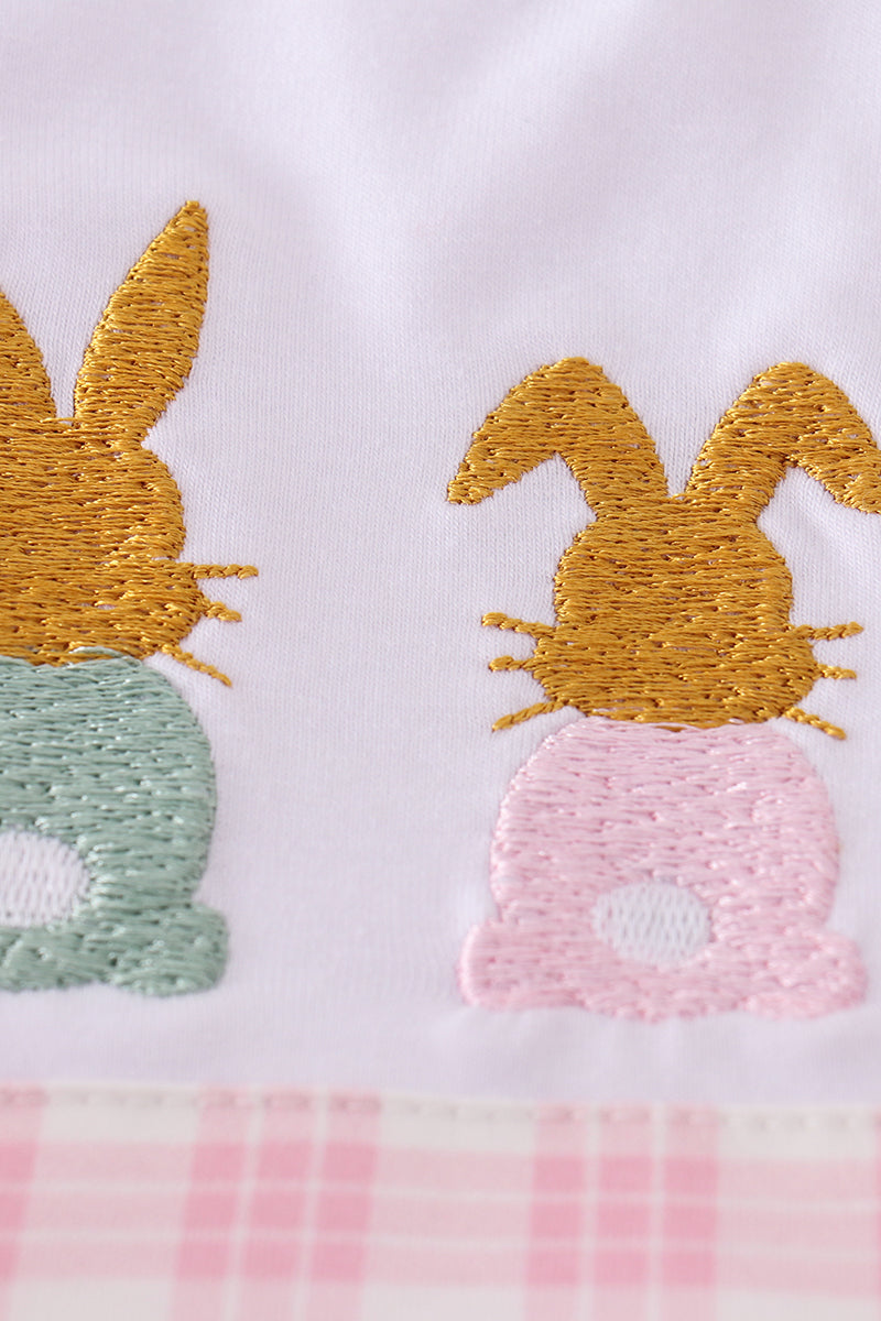 Pink bunny embroidery bow set