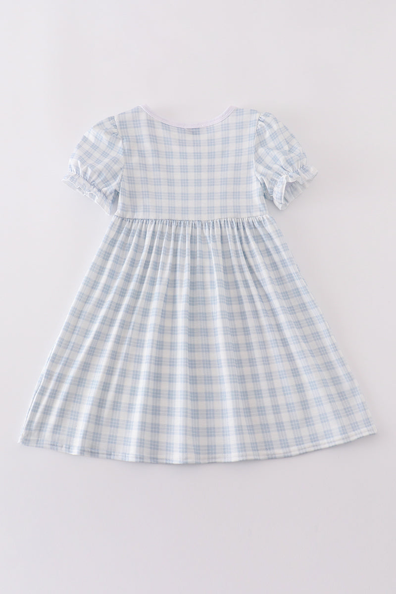 Blue plaid he is risen embroidery dress