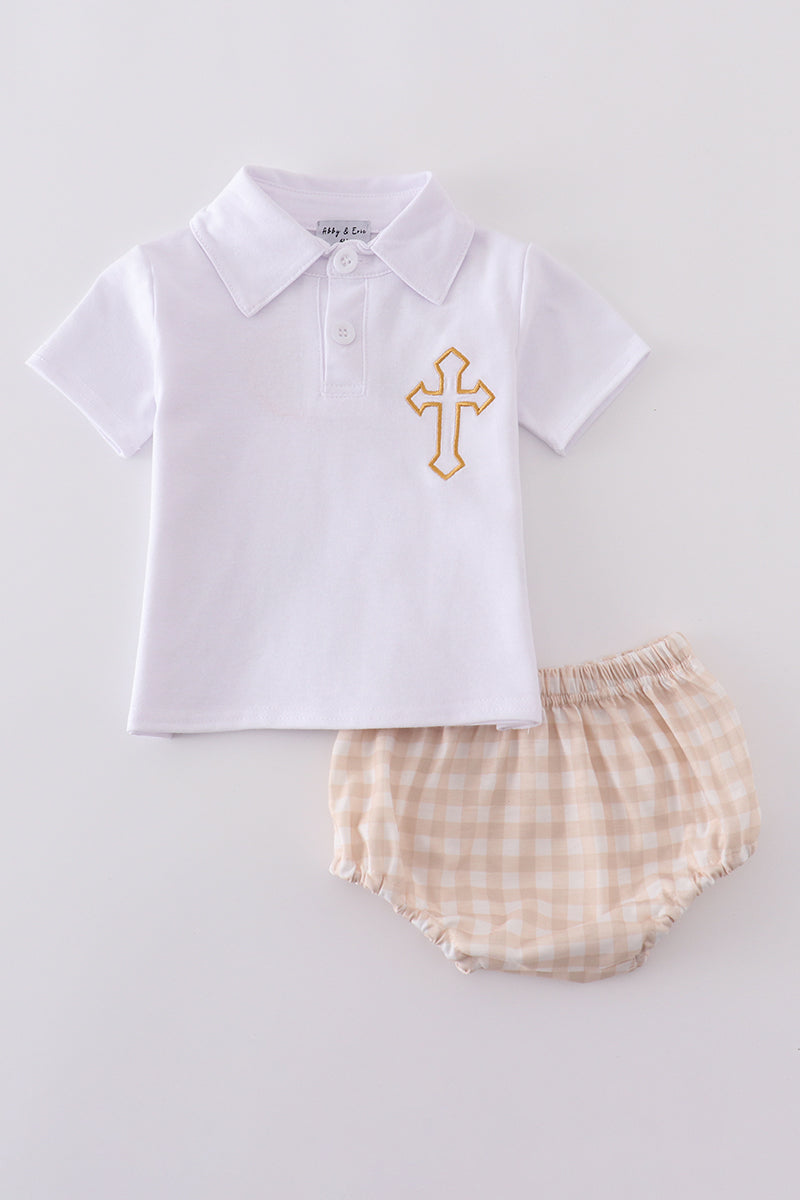 Easter cross embroidery boy bloomer set