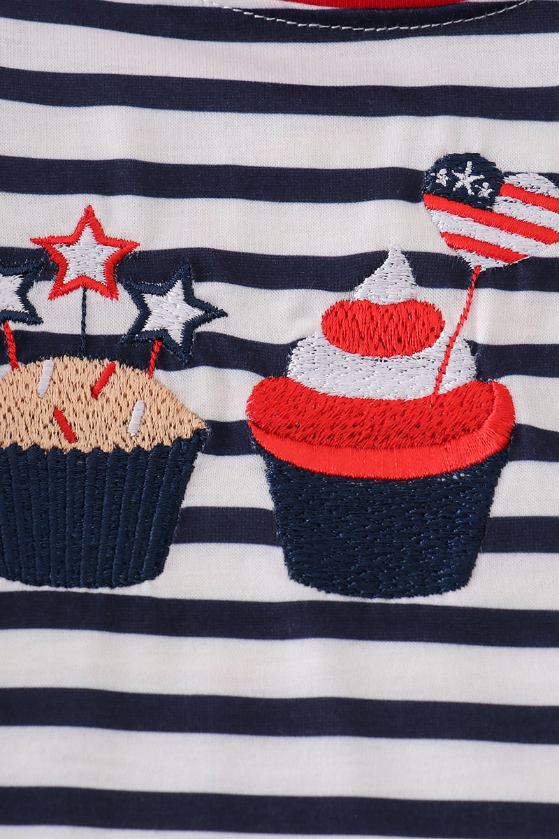 Blue stripe cake embroidery top