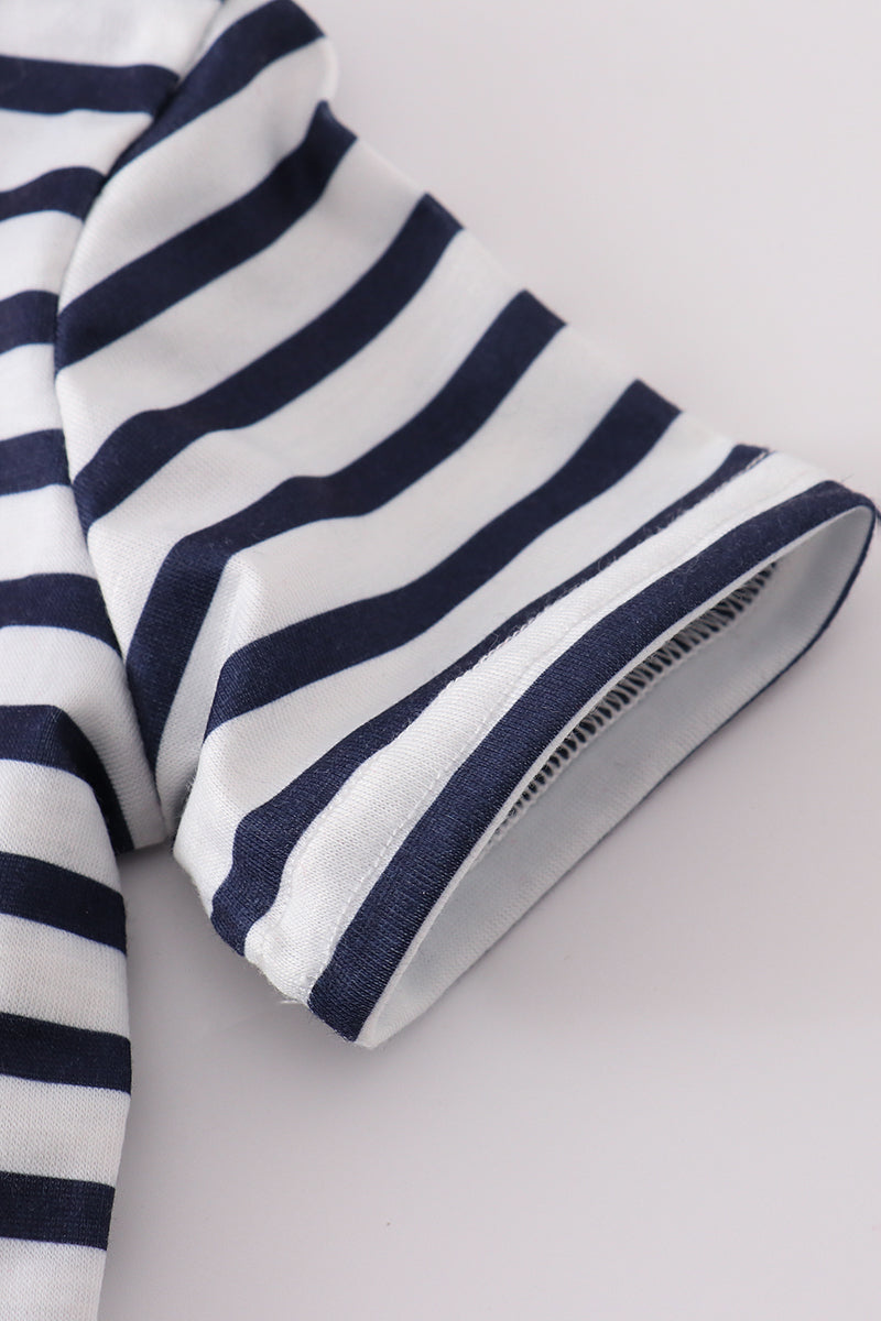 Blue stripe cake embroidery top