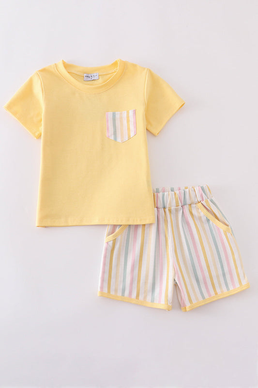 Rainbow stripe shorts set