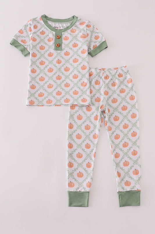 Green pumpkin bamboo pajamas set