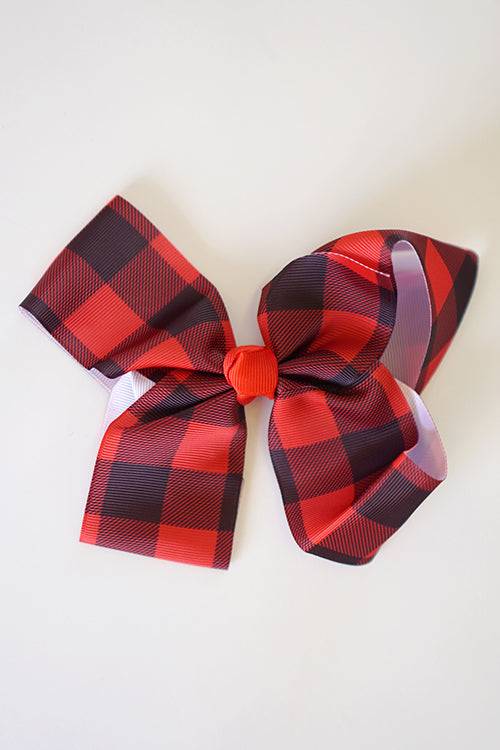 Red black gingham hair bow 8 inch alligator clip