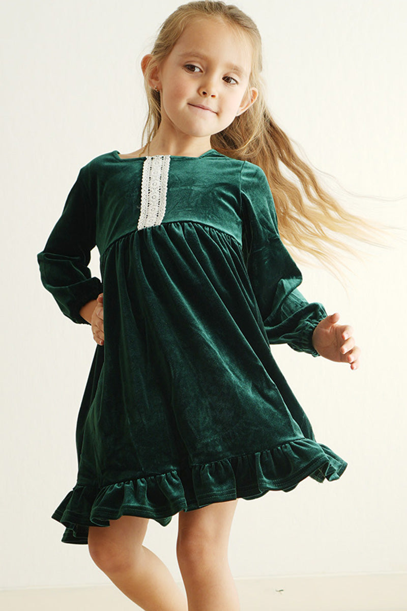 Premium Forest velvet lace girl dress