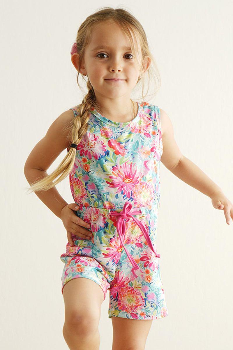 Magenta vibrant floral print girl jumpsuit