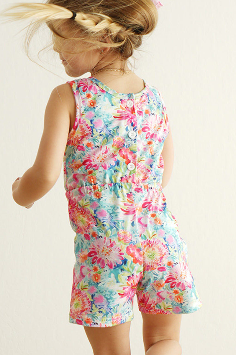 Magenta vibrant floral print girl jumpsuit