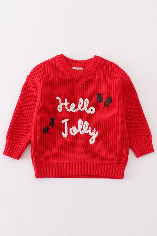 Maroon hello jolly hand-embroidery jumper sweater