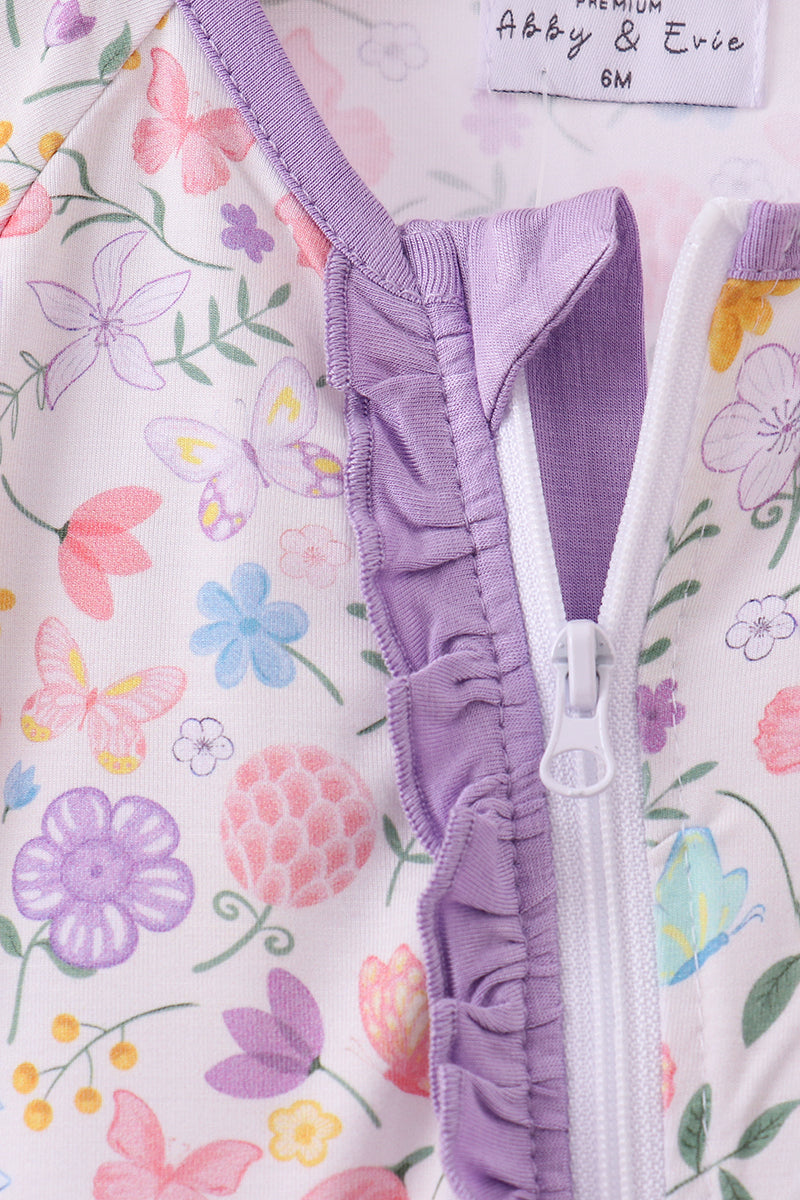 Premium butterfly garden bamboo romper