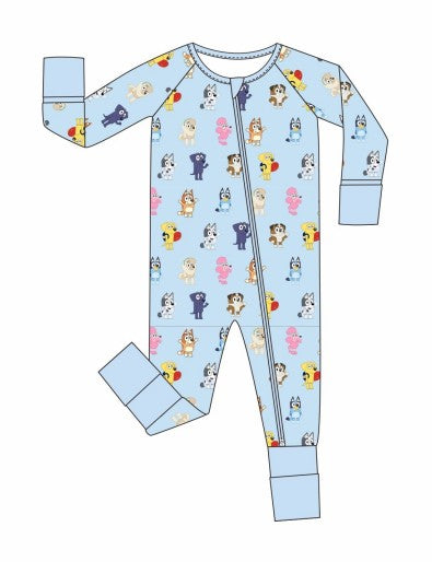 Premium blue character print bamboo romper