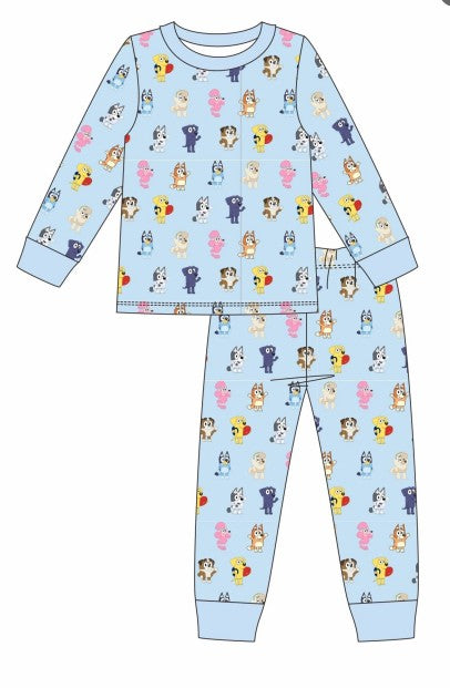 Premium blue character print bamboo pants set