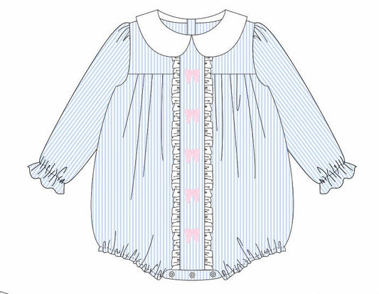 Premium blue stripe bow embroidery bubble
