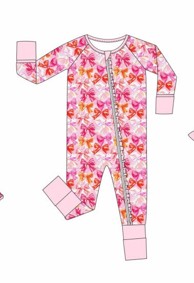Premium berry blossom bows ruffle bamboo romper