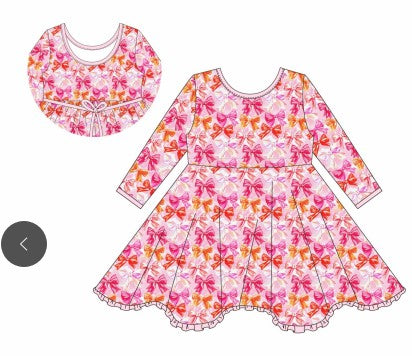 Premium berry blossom bows ruffle bamboo dress