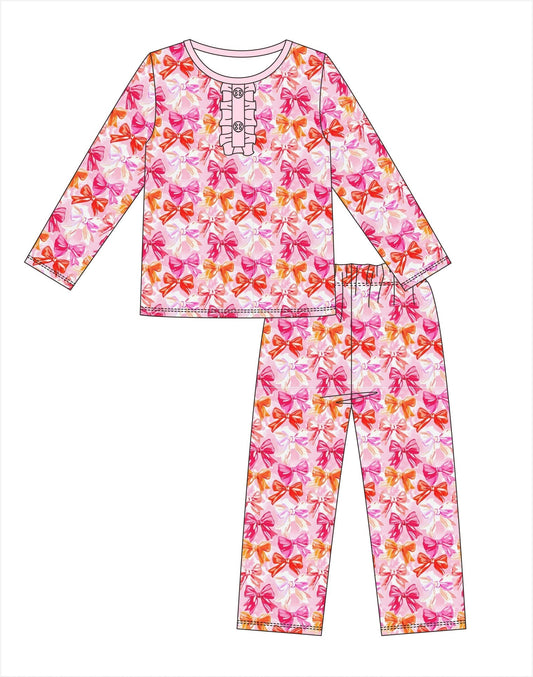 Premium berry blossom bows bamboo pants set