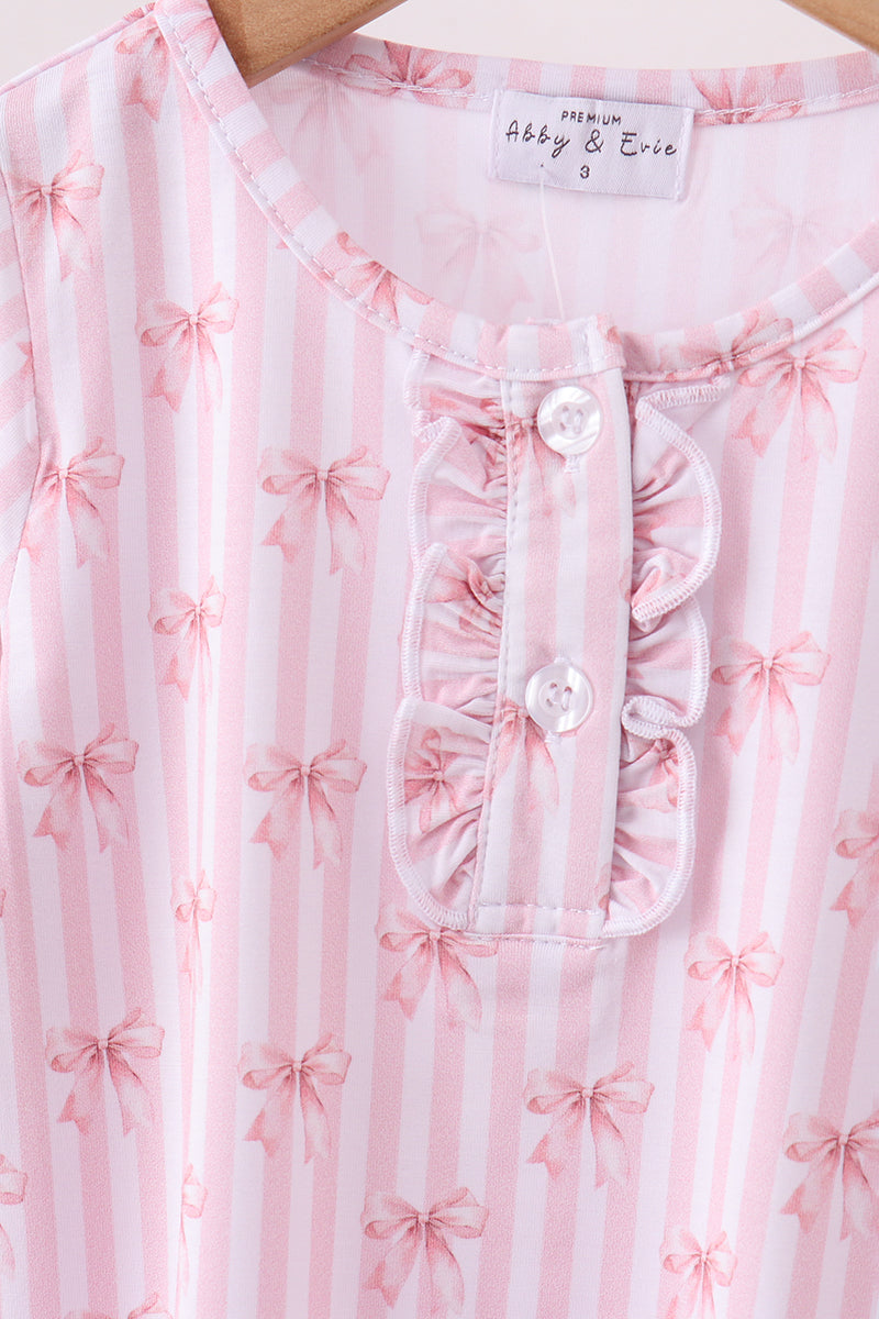 Premium blush bow stripe print bamboo pants set