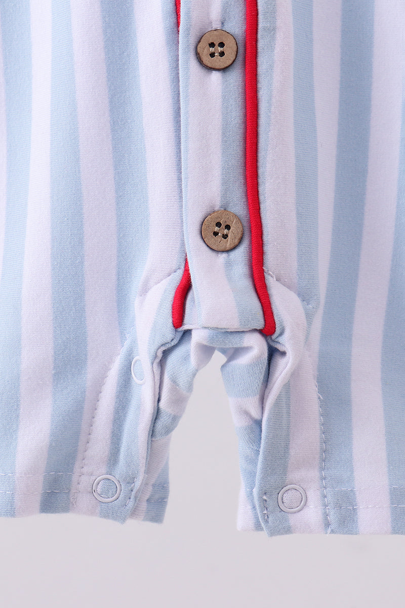 Blue baseball stripe romper