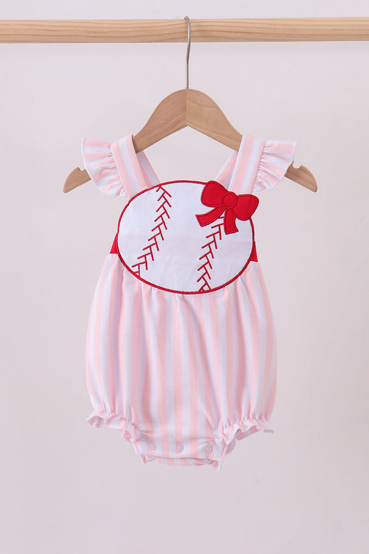 Pink baseball applique bubble
