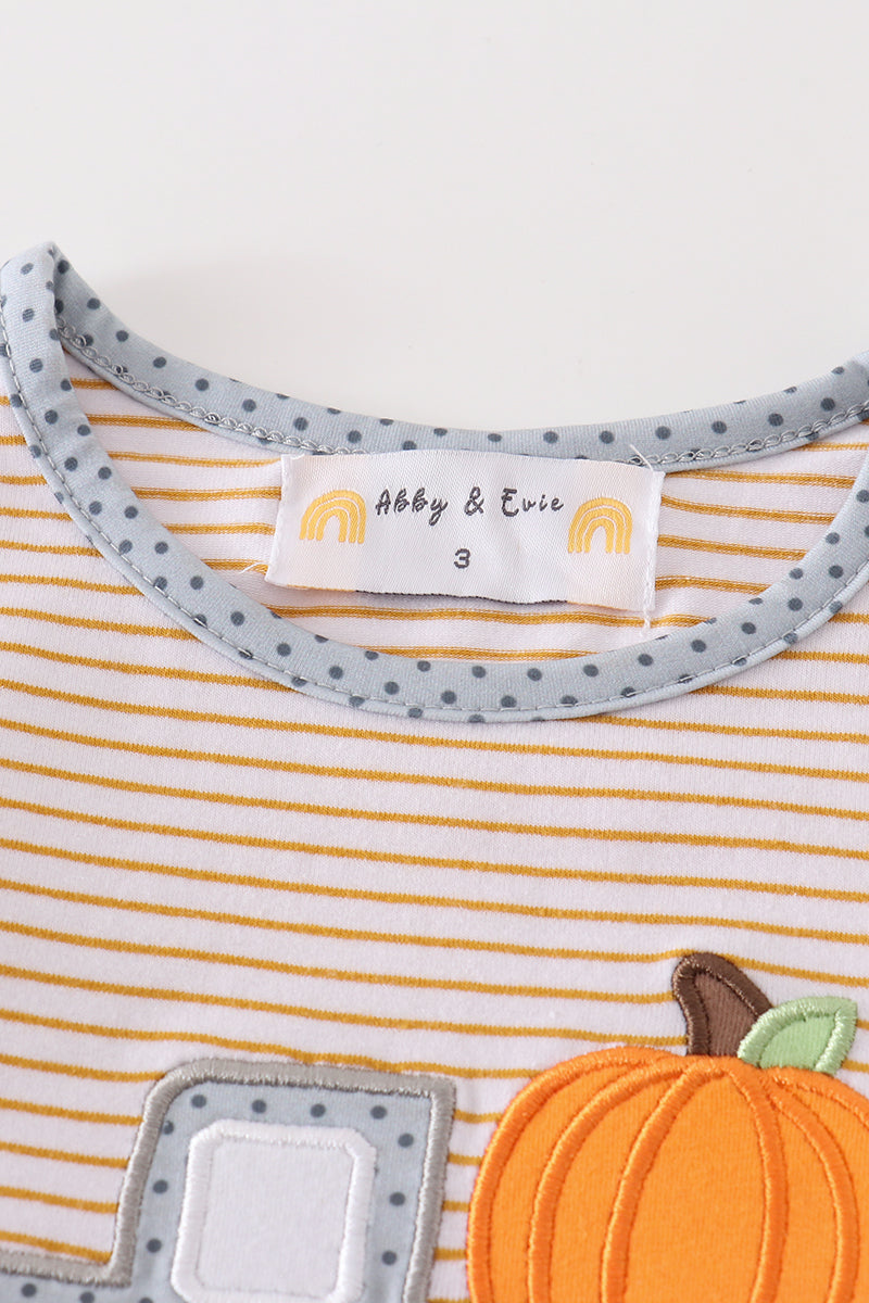 Premium Beige stripe truck pumpkin applique top