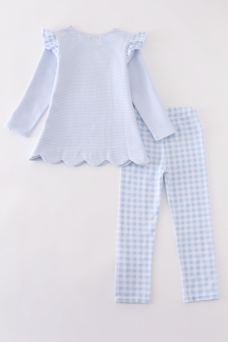 Premium Blue turkey embroidery stripe girl set