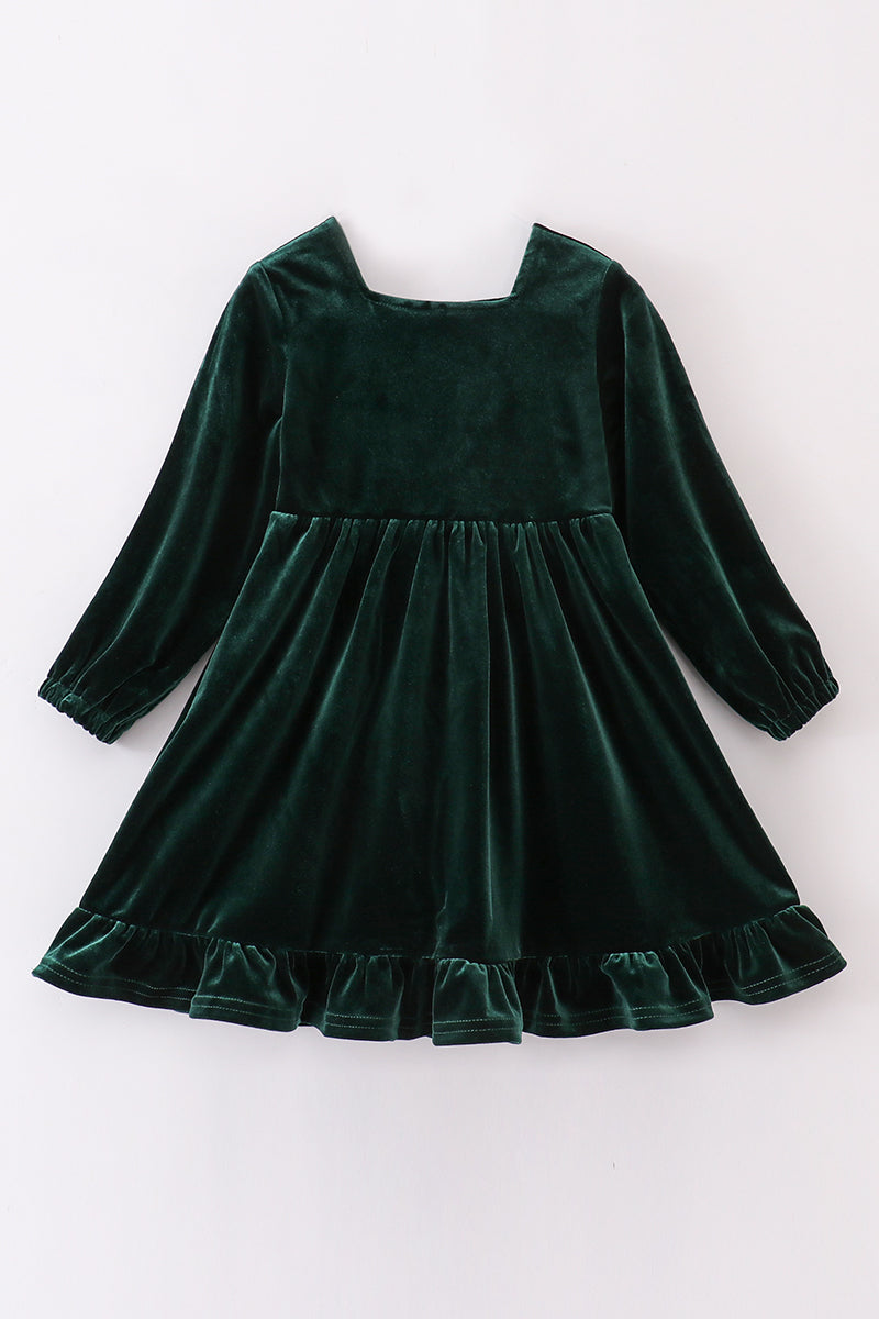 Premium Forest velvet lace girl dress