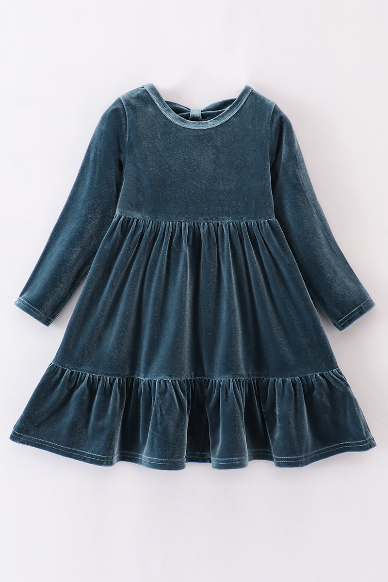 Premium Lake velvet tiered ruffle dress